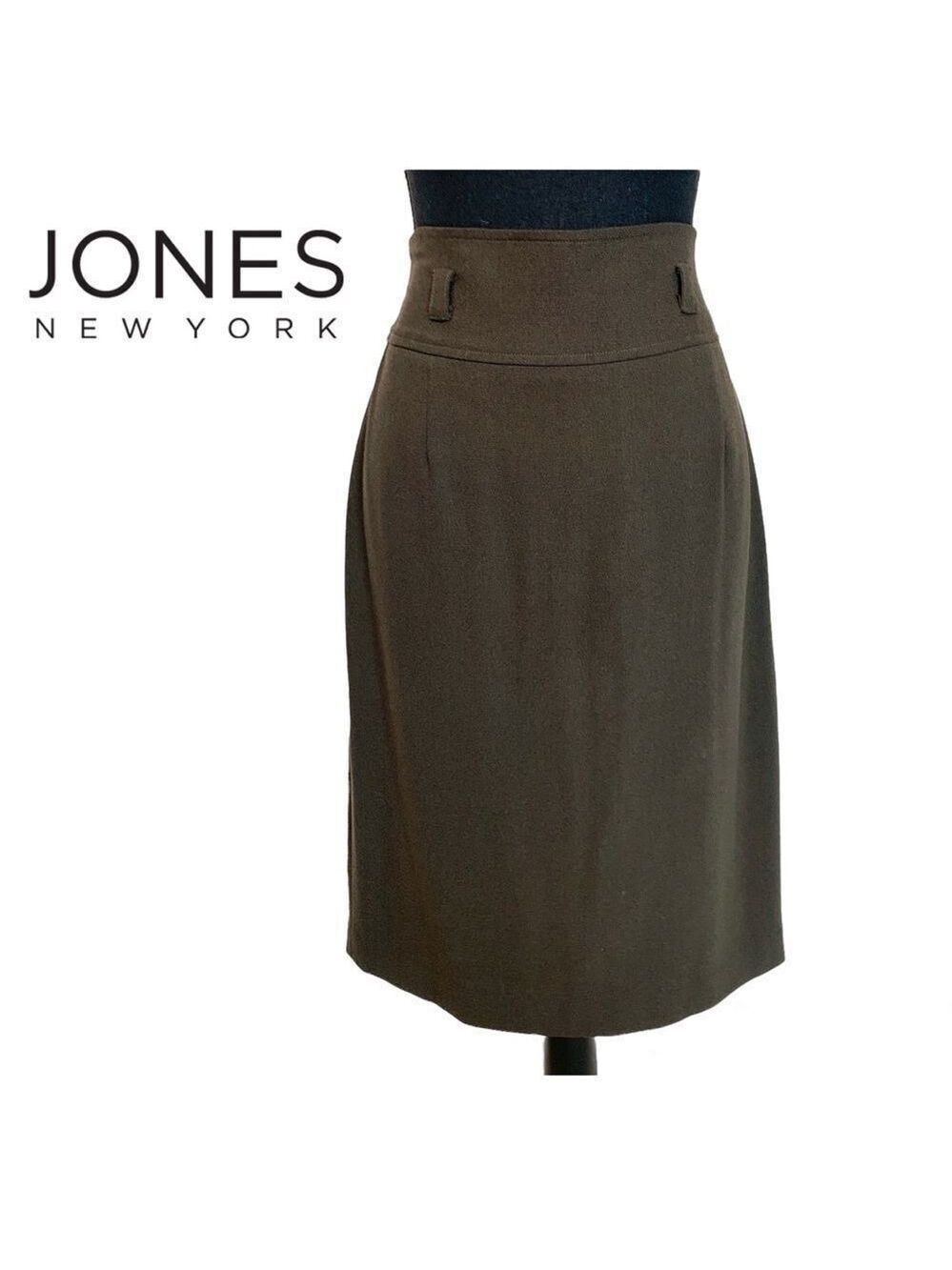 𝅺JONES New York essentials chocolate brown belted stretchy pencil skirt Sz 6